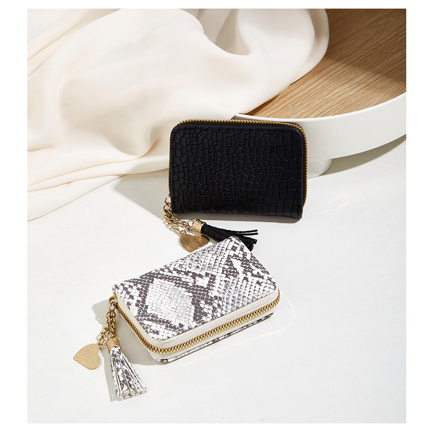 2023新款韩版蛇纹流苏钱包短款钱夹女士手拿包钱包硬币袋一件代发