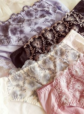 特价日单黛纯原四色超柔牛奶丝无痕刺绣女三角内裤中高腰大码3L4L