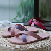 平跟高级感沙滩女拼色不臭脚家居交叉凉拖 夏季 纯进口泰国拖鞋 时尚