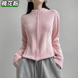 2026春秋冬桑蚕丝澳羊绒立领加绒修身 外套上衣 女拉链保暖瑜伽套装