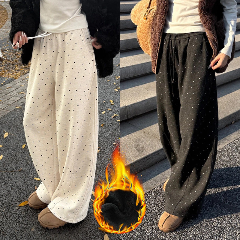 2026春秋冬女波点圆点弯刀阔腿裤女宽松加厚运动裤直筒休闲长裤子,女装/女士精品,休闲裤,淘宝优惠券,粉丝福利购,淘宝优惠卷