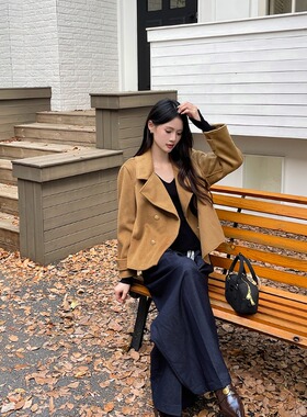 黄色小香风双面羊绒大衣女2025冬季新款韩系设计感短款羊毛呢外套