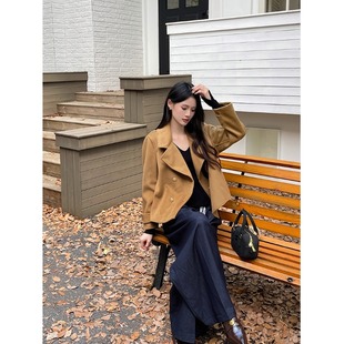 黄色小香风双面羊绒大衣女2025冬季新款韩系设计感短款羊毛呢外套