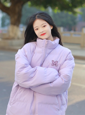 冬季小个子设计小众高级感紫色加厚夹棉轻薄oversize羽绒棉服外套