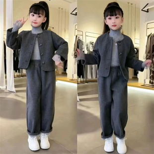 女童秋冬气质毛呢套装 时髦女孩小香风圆领外套韩范两件套 2025新款