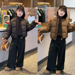 女童秋冬韩系圆领慵懒风短款棉服2026新款儿童休闲保暖洋气外套潮