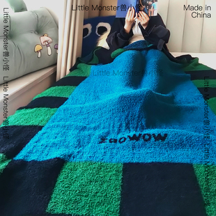 wow孟菲斯格子纹加厚半边绒毛毯办公室午睡毯子造沙发盖毯卧四季