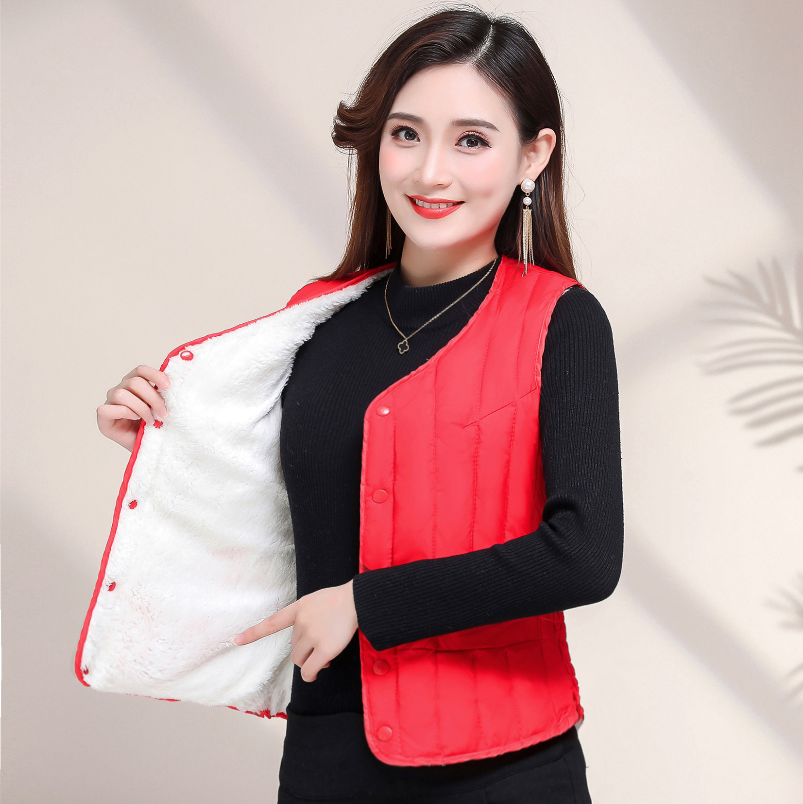 中老年羽绒棉背心女款马甲加绒加厚内胆修身坎肩韩版内穿马夹保暖