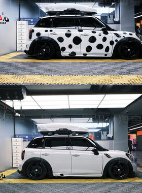 适用宝马miniF55个性卡通定制黑色斑点奶牛车贴纸j0105赛车手拉花