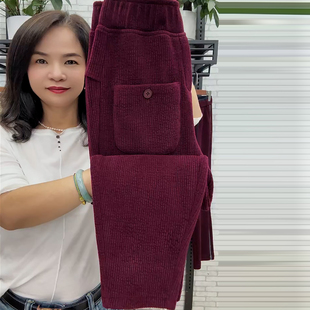 秋季新款欧棉绒休闲裤子女士高腰宽松九分裤彩色直筒萝卜裤条绒裤