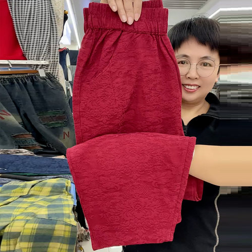夏季红色亚麻高腰宽松阔腿裤女