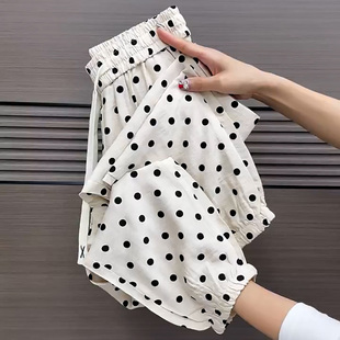 韩版波点冰丝束脚九分休闲裤女夏季新款小个子凉爽显瘦薄款裤子
