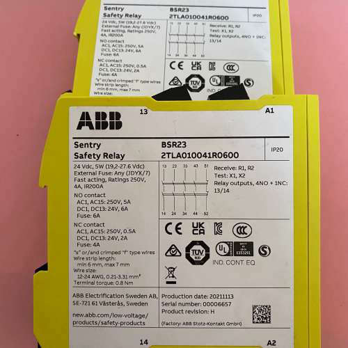 全新原装ABB安全继电器BSR23，物品实图拍摄，2TLAO1004
