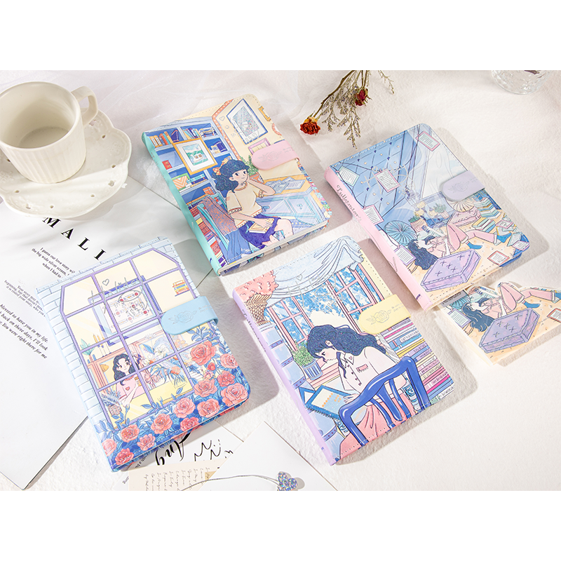 伊莎儿原创插画皮面搭扣彩页多功能内页手帐本学生记事本