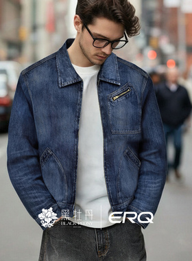 ERQ男士复古休闲夹克经典美式通勤工装翻领