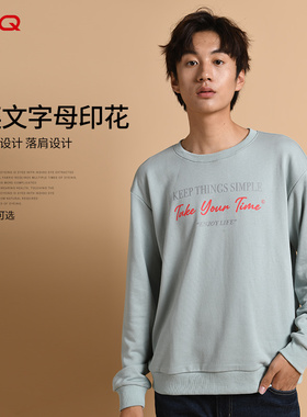 ERQ圆领卫衣情侣字母印话套头宽松上衣潮牌百搭纯色卫衣男女