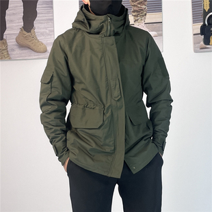 秋冬男户外套绿风衣中长款 战术冲锋衣保暖防风防水登山服抓绒收腰