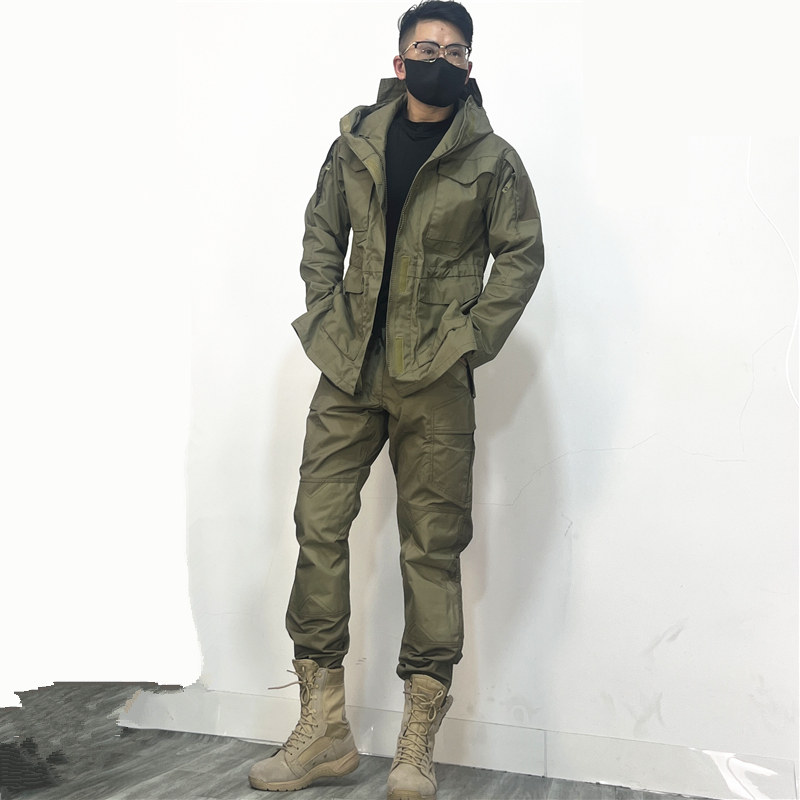 春秋男户外战术迷彩服套装束脚长裤登山防水可收腰风衣耐磨工作服