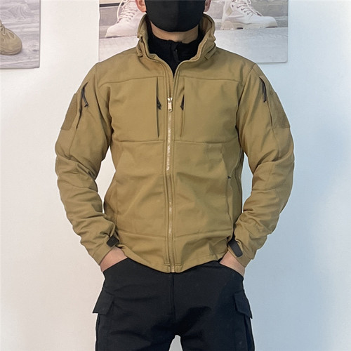 军鸟春秋冬男户外软壳防风防水冲锋衣可拆连帽战术夹克抓绒弹力暖