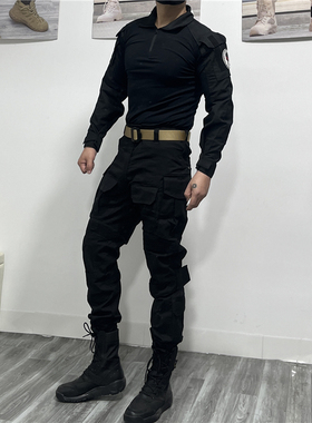 男女户外修身弹力长袖套装安保收束脚战术裤黑色休闲帅气耐磨