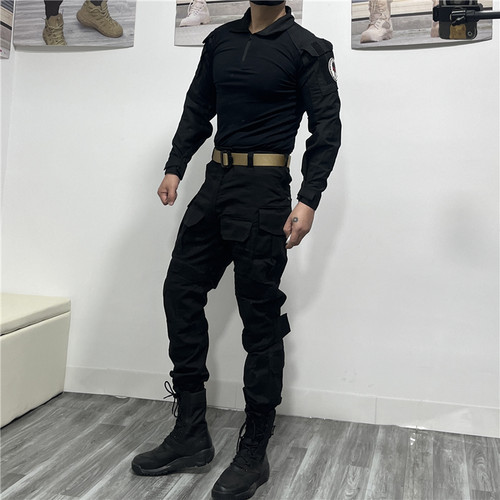 男女户外修身弹力长袖套装安保收束脚战术裤蛙服黑色休闲帅气耐磨
