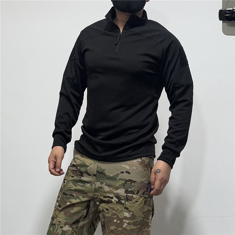 夏季男立领户外战术运动长袖迷彩T恤弹力速干超薄宽松吸湿透气