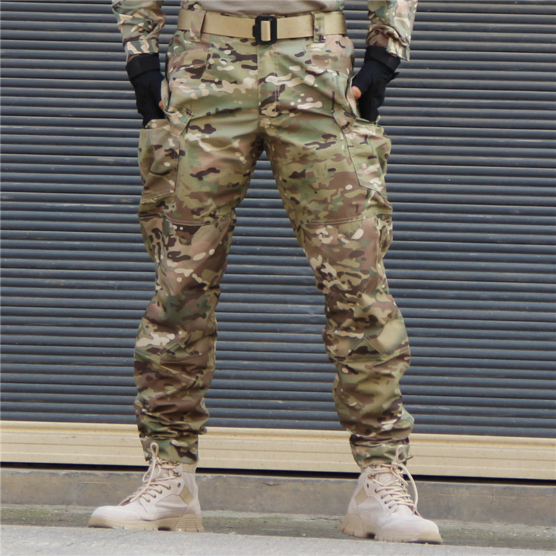 春秋男户外战术迷彩裤大口袋直筒防水束脚多袋工装耐磨修身冲锋裤