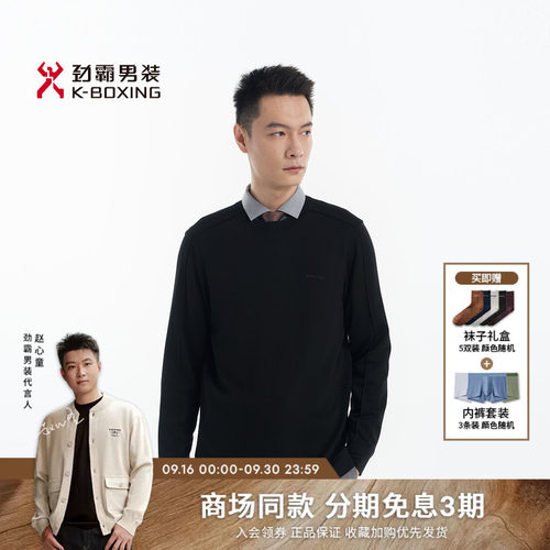 【抗菌】劲霸男装春夏新款时尚圆领羊毛长袖T恤┃BTXN1308
