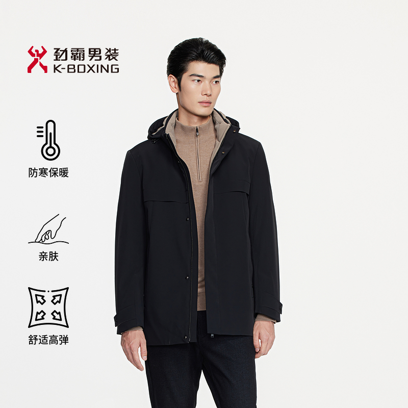 劲霸男装秋冬季男士新款中长版毛皮服装兔毛内胆尼克服|BCNE4321