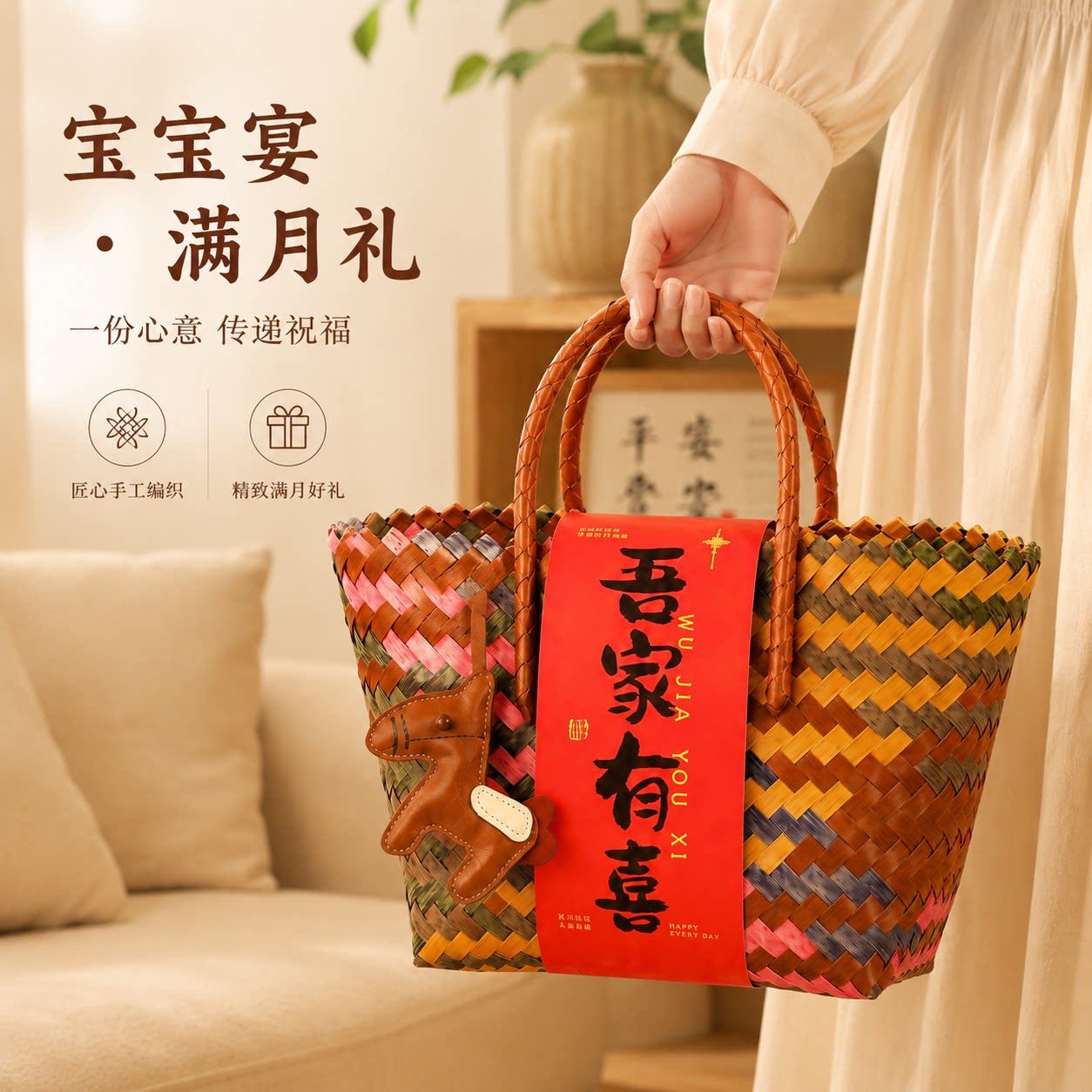 高端满月伴手礼喜饼百日宴新生婴儿喜蛋礼盒周岁十岁喜糖篮子回礼图片