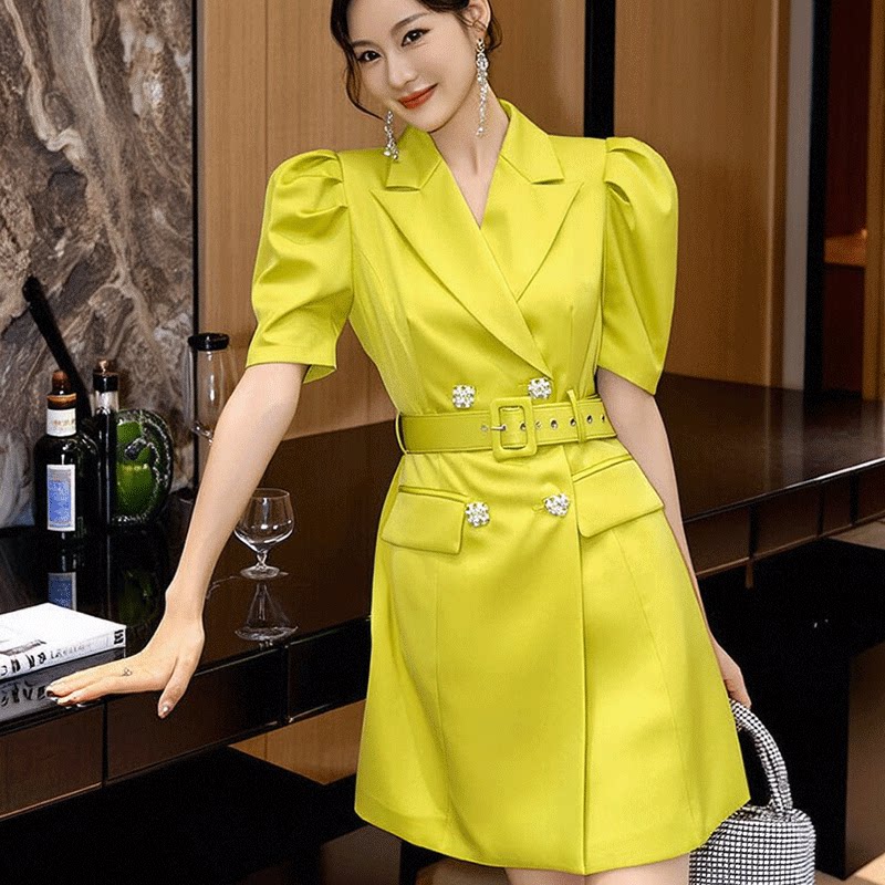 泡泡袖西装连衣裙女装