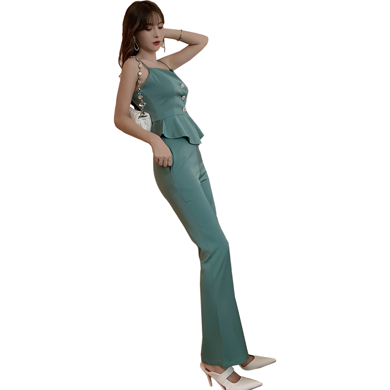 喇叭裤chic女轻奢缎面衬衣两件套