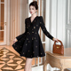 连衣裙高腰显瘦超好看漂亮气质长袖 法式 赫本风绣花黑色女装 小黑裙
