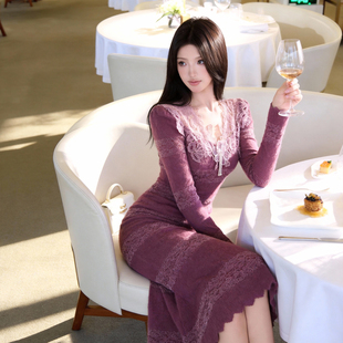 独特富家千金小洋装鱼尾连衣裙优雅修身减龄显瘦重要场合蕾丝裙子