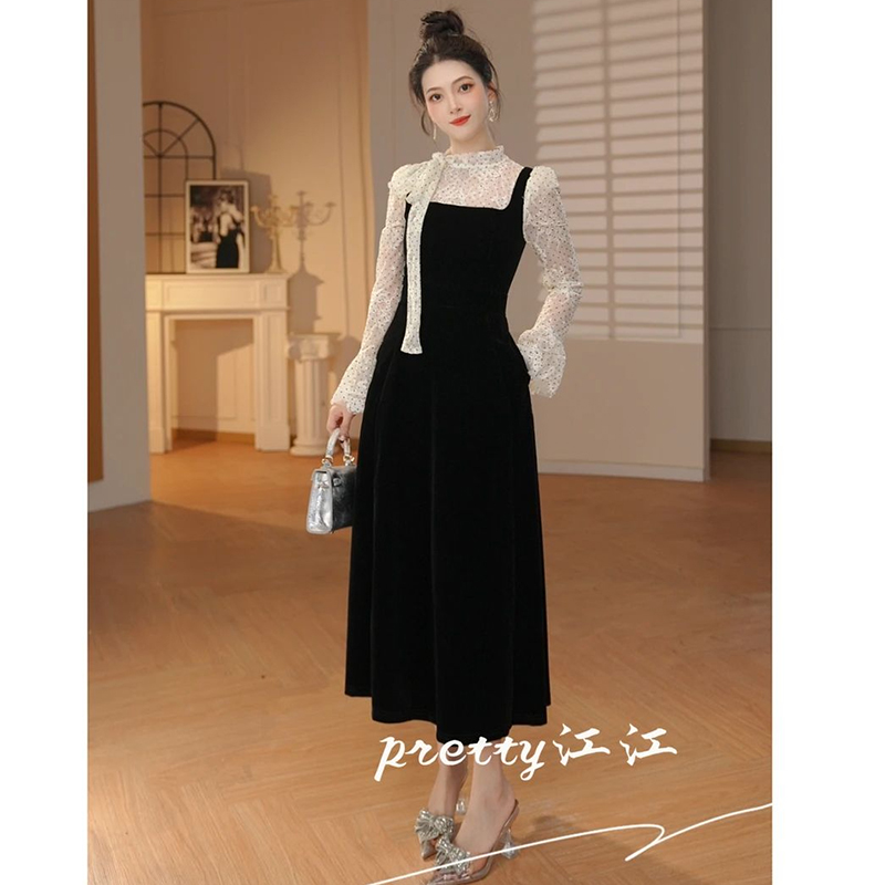 法式拼接名媛风连衣裙