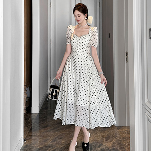 轻熟风显瘦遮肉胖mm波点连衣裙淑女气质巨好看方领大码a字长裙女