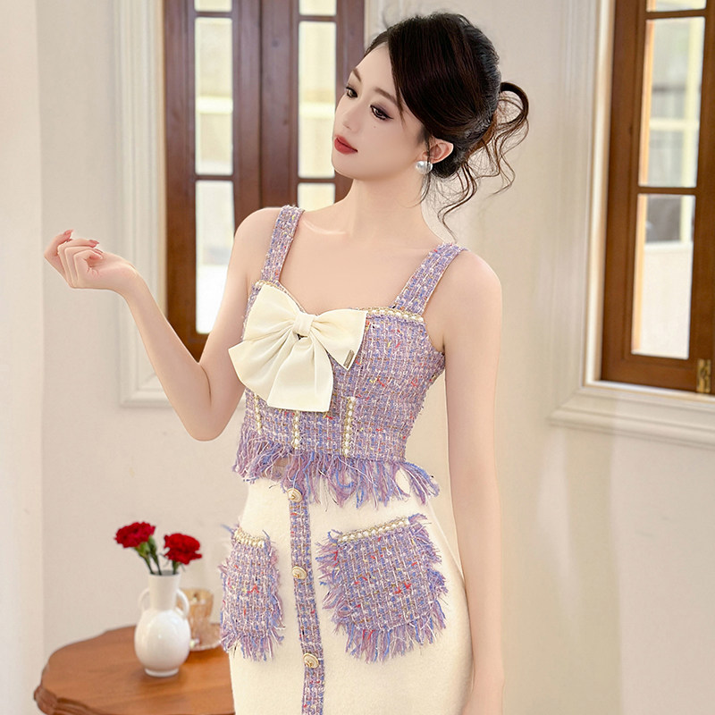 蝴蝶结内搭无袖吊带背心带胸垫短款气质性感轻奢设计师打底上衣女