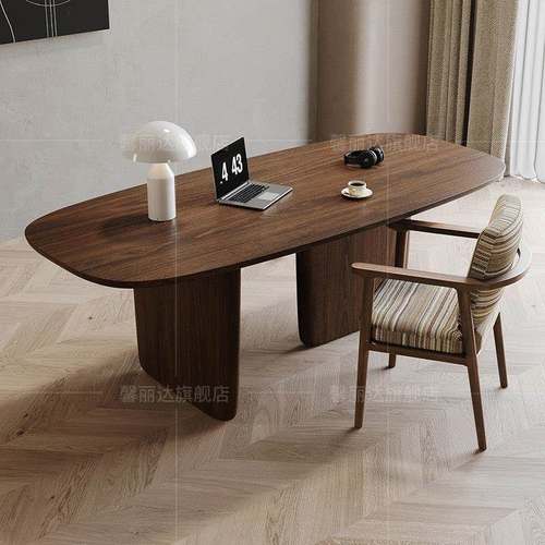 轻奢创意设计师办公桌极简实木圆桌简约时尚会议桌北欧个性工作台