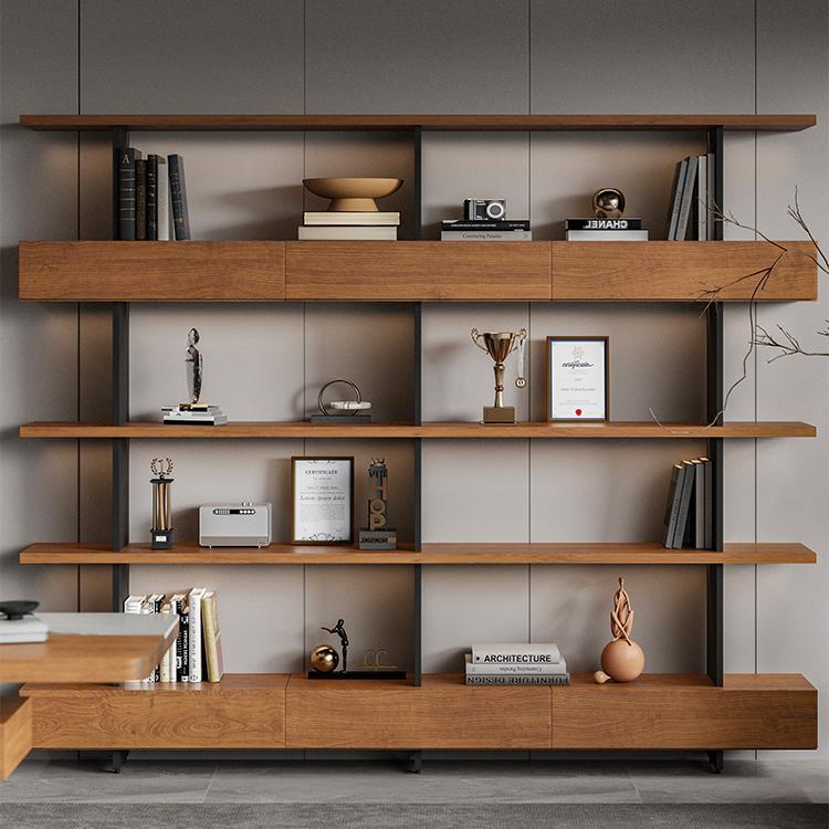 现代简约实木轻奢文件置物储物柜靠墙一体落地多层书架商用办公室