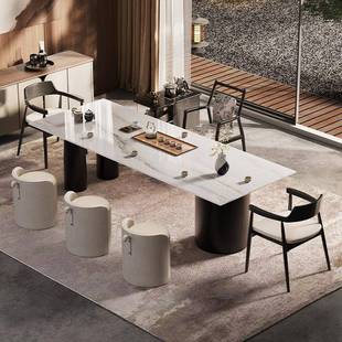 意式极简白色奢石茶水茶桌椅组合2025新款高端茶台家用客厅设计师