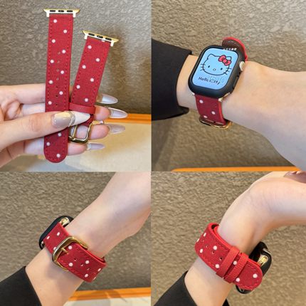 适用苹果applewatch11/10代复古波点帆布iwatch987se休闲表带女生