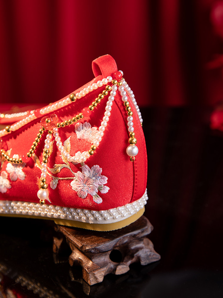 SANKENG GIRLS ORIGINAL WEDDING SHOES PHOENIX HEAVY INDUSTRIES HANDMADE CUSTOMIZED RED BAFFLE HANFU SHOES TASSEL BEADED BRIDAL SHOES