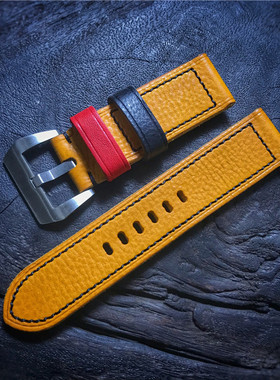 黄色摔纹真皮柔软手工表带粗狂风格适用于精工万国汉密尔顿等