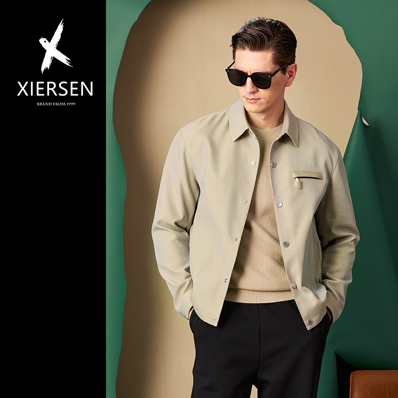 欧洲站翻领修身绵羊皮装饰夹克