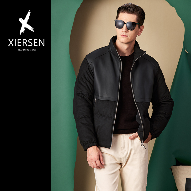 骆驼绒鹅绒绵羊皮拼接羽绒服外套