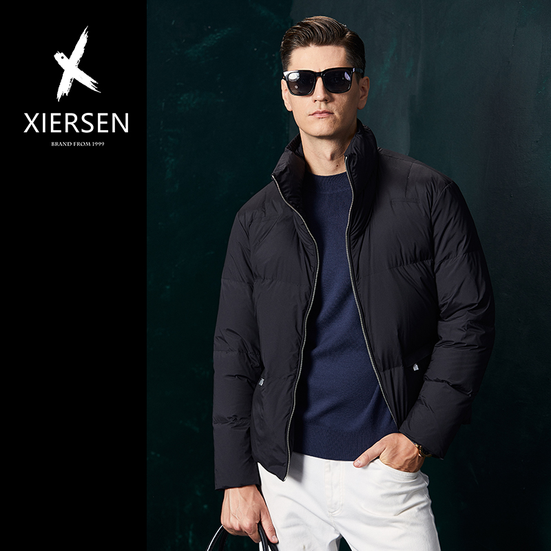 时尚休闲立领短款鹅绒真皮装饰