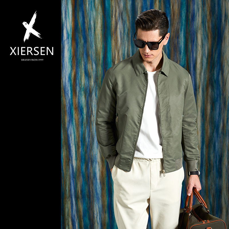 翻领春秋修身再生尼龙夹克外套