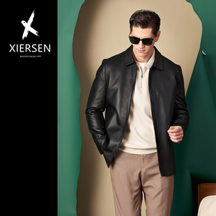 冬季欧洲站绵羊皮真皮皮衣男鹅绒羽绒内胆可拆卸翻领夹克中长外套