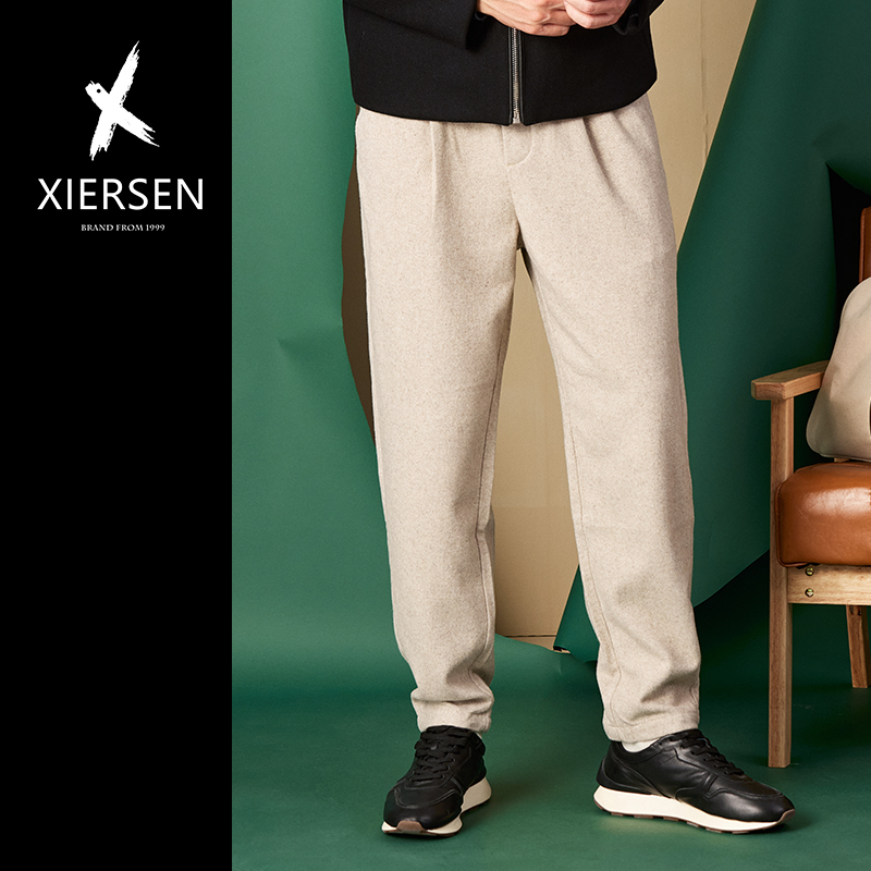 长裤男绵羊毛直筒修身休闲松紧裤