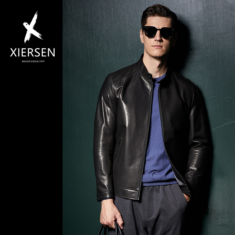 秋冬欧洲站轻奢山羊皮海宁真皮皮衣男士立领时尚商务休闲外套修身